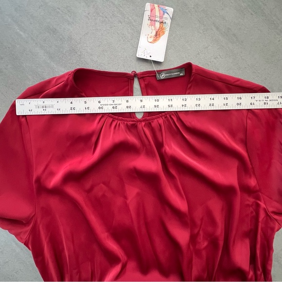 NWT Pretty Garden Satin Long Sleeve Split Cuff Tie Front Elastic Waist Dress XXL - Picture 7 of 13